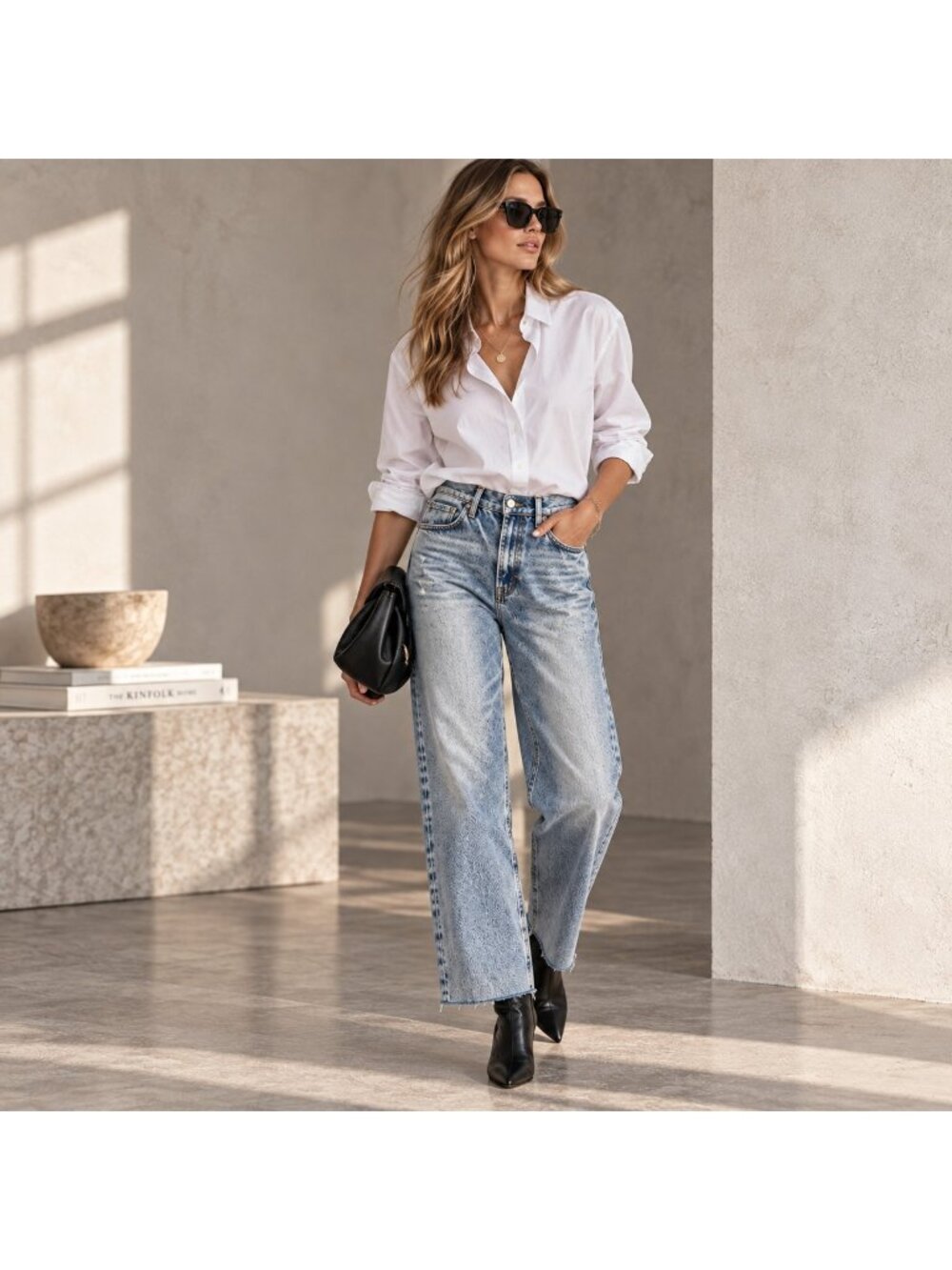 FRAME Le Piper Wide Cuff Richlake Jeans Light Wash High Rise Straight Raw Hem